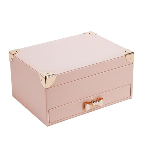 XYGQYJ Schmuckkästchen Europäischer Stil Einfache Pu Leder Schmuck Aufbewahrungsbox Schublade Bogen Schmuckschatulle Ohrringe Halskette Schmuckschatulle Schmuckbox(Pink) von XYGQYJ