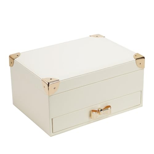 XYGQYJ Schmuckkästchen Europäischer Stil Einfache Pu Leder Schmuck Aufbewahrungsbox Schublade Bogen Schmuckschatulle Ohrringe Halskette Schmuckschatulle Schmuckbox(White) von XYGQYJ