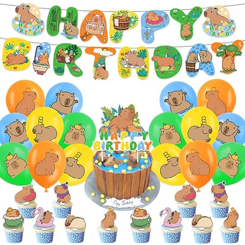 34 Pcs Capybara Geburtstags Ballon Dekoration Capybara Theme Partyzubehör Cake Topper Kinder Tiere Capybaras Banner Ballons Kuchen Toppers für Baby Shower von XYPNRTMP