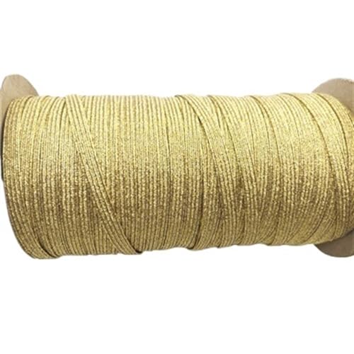 XYTUJK Gummiband 2/5yards 6mm Elastisches Band Golddraht Glitter Elastisches Spandexband for Besatz Nähen Stoff DIY Kleidungsstück Nähzubehör(Gold-1,5yard) von XYTUJK