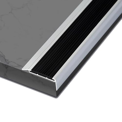 Treppenkantenschutz aus Aluminiumlegierung, Metall, L-förmiger Treppenkantenschutz, rutschfeste Stufenkantenschutzstreifen for den Innen- und Außenbereich, Türschwellenleiste(Black) von XYUERU