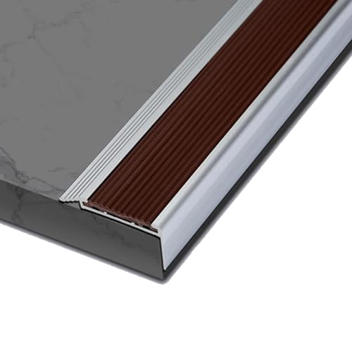 Treppenkantenschutz aus Aluminiumlegierung, Metall, L-förmiger Treppenkantenschutz, rutschfeste Stufenkantenschutzstreifen for den Innen- und Außenbereich, Türschwellenleiste(Brown) von XYUERU