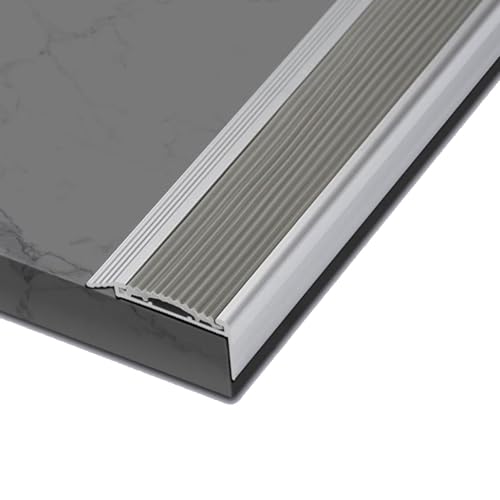 Treppenkantenschutz aus Aluminiumlegierung, Metall, L-förmiger Treppenkantenschutz, rutschfeste Stufenkantenschutzstreifen for den Innen- und Außenbereich, Türschwellenleiste(Gray) von XYUERU