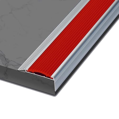 Treppenkantenschutz aus Aluminiumlegierung, Metall, L-förmiger Treppenkantenschutz, rutschfeste Stufenkantenschutzstreifen for den Innen- und Außenbereich, Türschwellenleiste(Red) von XYUERU