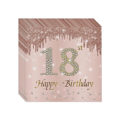 50 Stück Servietten Geburtstag Mädchen Papierservietten Rosa Gold Papier Napkins für Party Hochzeit Deko 33 x 33cm (rosegold 18) von XYZOOR