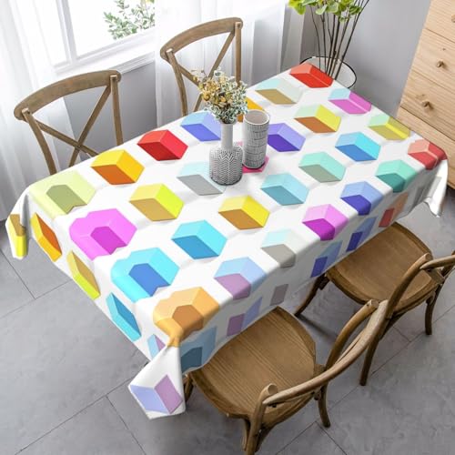 XZDAL Elegante und langlebige bunte Würfel-Tischdecke, rechteckig, für Esszimmer, Brunch, Hochzeit und mehr, 89 x 140 cm von XZDAL