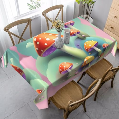 XZDAL Elegante und langlebige rechteckige Tischdecke für Esszimmer, Brunch, Hochzeit und mehr, Motiv "Dreamy Little Mushroom", 89 x 140 cm von XZDAL