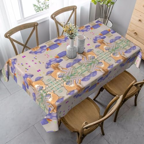 XZDAL Elegante und langlebige rechteckige Tischdecke mit Cartoon-Pilz mit Hund, 89 x 140 cm, für Abendessen, Brunch, Hochzeit und mehr von XZDAL