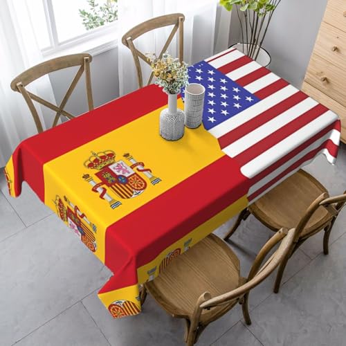 XZDAL Elegante und langlebige rechteckige Tischdecke mit amerikanischer Spanien-Flagge, 89 x 140 cm, für Abendessen, Brunch, Hochzeiten und mehr von XZDAL