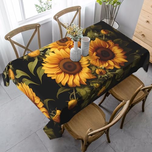 XZDAL Elegante und langlebige rechteckige Tischdecke mit gelben Sonnenblumen, 89 x 140 cm, für Abendessen, Brunch, Hochzeiten und mehr von XZDAL