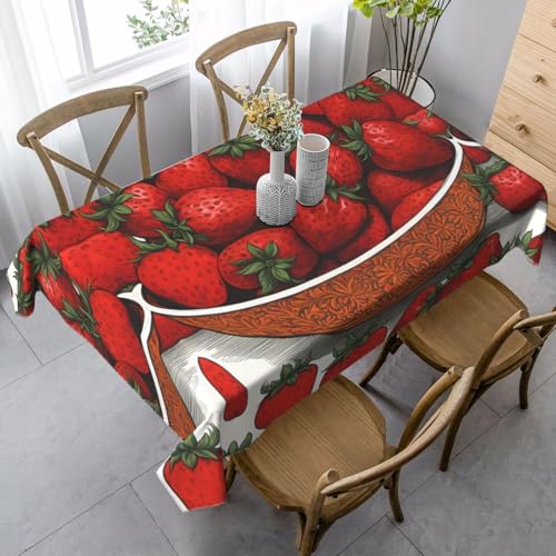 XZDAL Elegante und langlebige rechteckige Tischdecke mit niedlichen Erdbeeren, 89 x 140 cm, für Abendessen, Brunch, Hochzeit und mehr von XZDAL