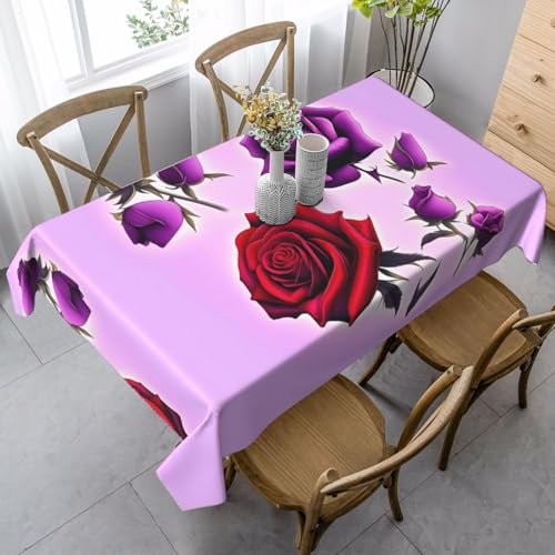 XZDAL Elegante und langlebige rechteckige Tischdecke mit roten und violetten Rosen, 89 x 140 cm, für Abendessen, Brunch, Hochzeit und mehr von XZDAL