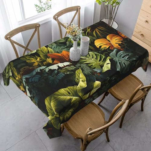 XZDAL Elegante und langlebige rechteckige Tischdecke mit tropischen Regenwaldpalmenblättern, 89 x 140 cm, für Abendessen, Brunch, Hochzeit und mehr von XZDAL