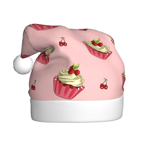 XZDCAL Cherry Cake Plüsch-Weihnachtsdekorationshut für Erwachsene, weicher weißer Rand, leichtes und festliches Accessoire von XZDCAL