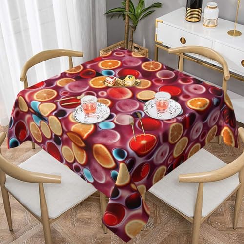 XZDLXJ Fruit Candy Party Tischdecke, wasserabweisend, quadratisch, 152,4 x 152,4 cm, warm und weich, gute Knitterfestigkeit, Weiß von XZDLXJ