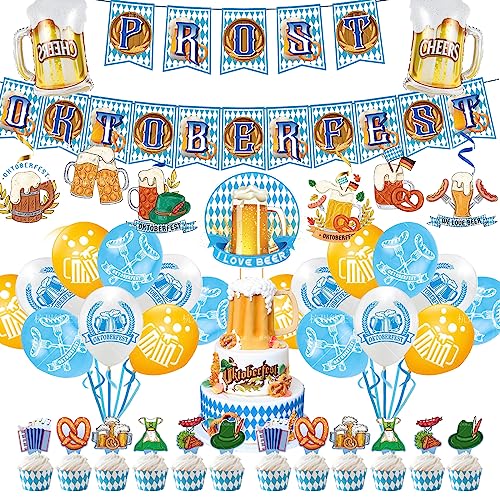 XZEIT 40 Stück Oktoberfest Deko Set, Bayrische Dekoration Set mit Bunting, Oktoberfest Ballon Dekoration, Bayrische Ballon Dekoration Bayern Girlande für Bierzelten Festival München von XZEIT