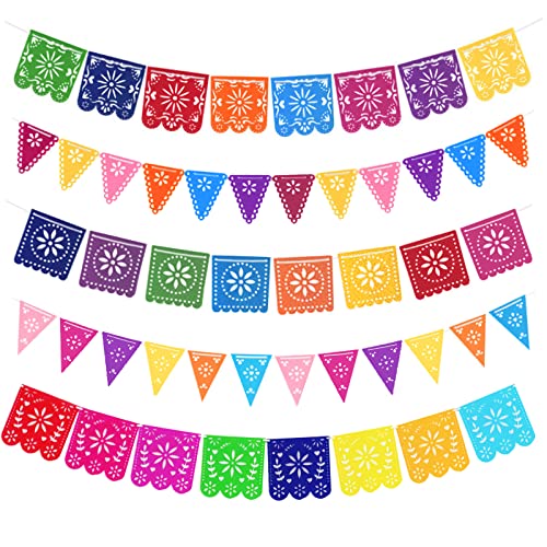 XZEIT 5er Pack Tag der Toten Banner Mexikanische Banner Partydekorationen, Bunte Durchbrochene mexikanische Fiesta Party Dia De Los Muertos Girlande Cinco De Mayo Dekorationen, Tag der Toten Banner von XZEIT