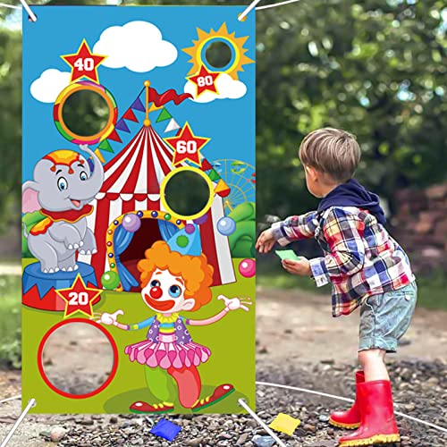 XZEIT Karneval Wurfspiel Zirkus Clown Banner, Karneval Wurf Spiel Outdoor Spiele für Kinder, Karneval Deko Banner, Große Karneval Dekorationen, Zirkus Lieferungen mit 3 Bohnentaschen(30 * 53in) von XZEIT