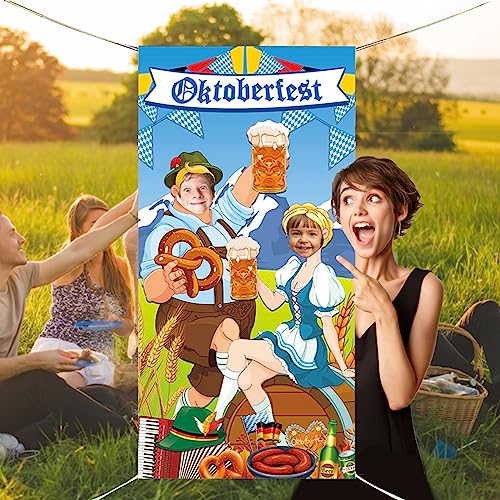 XZEIT Oktoberfest Dekoration, Großer Bayerischer Hintergrund Dekorationen Banner Bierfest Party Requisit Banner Oktoberfest Foto Requisiten Fotowand Spiele Tür Banner 180 * 90cm von XZEIT