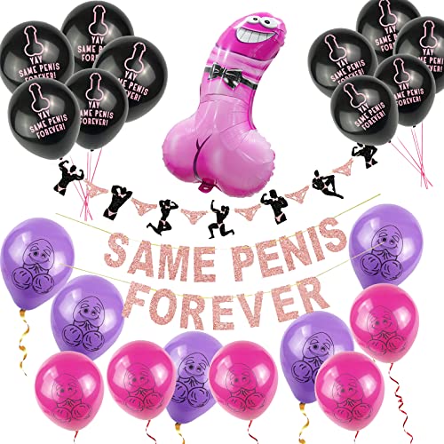 XZEIT Same Penis Forever Banner, Same Penis Forever Deko Set, Junggesellenabschied Party Pack, Glitter Briefe Hen Party Deko Bachelorette Party Accessoires für Brautdusche Hochzeit Verlobung Glitzerb von XZEIT