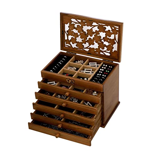 Schmuckschatulle aus Holz mit 6 Ebenen und 5 Schubladen,großer Schmuck-Organizer,zum Aufstellen von Ringen und Halsketten,Schreibtisch-Schmuckschrank mit Hohlschnitzerei,Vintage-Geschenk,Wenge von XZHWSZD