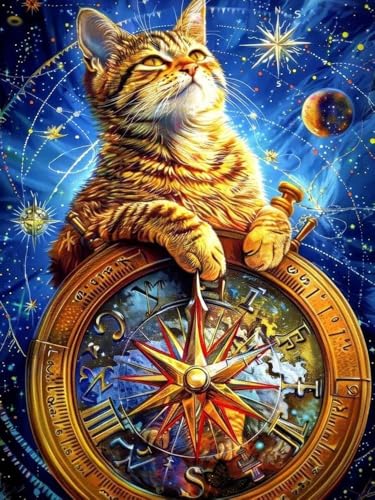 XZLXU DIY Fantasy Cat Diamond Painting Kits für Erwachsene, Diamant-Kunst-Malerei-Set für Anfänger, 5D-Katzen-Vollbohrung, Edelstein-Kunstmalerei, 30,5 x 40,6 cm von XZLXU