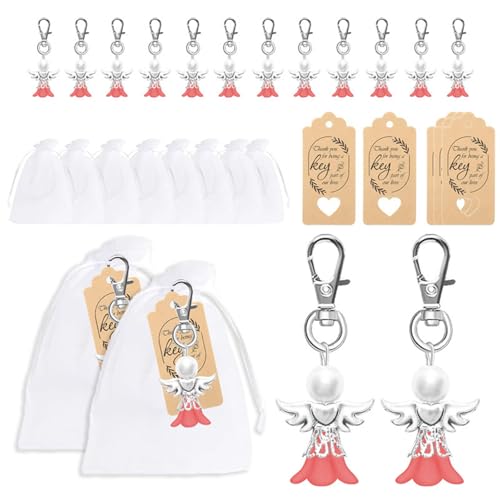 XZQYDS Cherub Schlüsselanhänger-Set mit Tasche, Engel-Anhänger, Hochzeit, Taufe, Schlüsselanhänger, Gastgeschenk für Party von XZQYDS