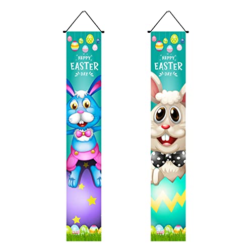 XZincer Happy Easter Veranda Schild Frohe Ostern Türbanner Hasen Ei Türschild Ostern Frühling Tür Banner für Ostern Party Wanddekorationen, 12 x 72 Zolls (D, One Size) von XZincer