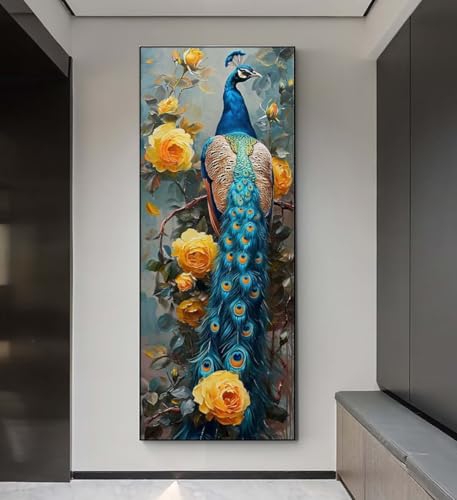 Diamond Painting Blume Pfau Diamond Painting Erwachsene, 5D Diamant Painting Bilder Crystal Embroidery, Daiments Painting Basteln Erwachsene, DIY Diamond Painting Artdot für Wand Décor 90x240 cm q221 von Xaafeze