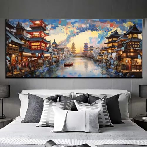 Diamond Painting Flussufer Stadt, Diamond Painting groß xxl 40 X 120 cm, Diamant Painting Bilder Cross Stickerei, Diamond-Painting Mosaikherstellung Full Drill Crystal für Wand Home Décor, Gifts q390 von Xaafeze