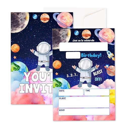 Geburtstagseinladungen für Mädchen und Jungen, Weltraum Geburtstagsparty-Einladungen, 20 Stück, Planeten, Astronauten-Themen-Einladungen mit Umschlägen, Party-Feierbedarf, doppelseitig, zum Ausfüllen Geburtstagseinladungen für Mädchen und Jungen, Weltraum Geburtstagsparty-Einladungen, 20 Stück, Planeten, Astronauten-Themen-Einladungen mit Umschlägen, Party-Feierbedarf, doppelseitig, zum Ausfüllen von Xanev