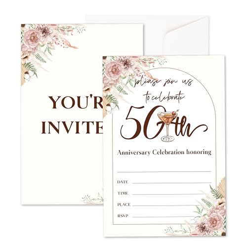 Xanev Einladungen zum Hochzeitstag, Boho-Blumenmuster, Brautparty, 20 Stück, Hochzeitseinladungen mit Umschlägen, Partyzubehör zum 50. Hochzeitstag, Dekoration, doppelseitiges Ausfüllen, 01 Xanev Einladungen zum Hochzeitstag, Boho-Blumenmuster, Brautparty, 20 Stück, Hochzeitseinladungen mit Umschlägen, Partyzubehör zum 50. Hochzeitstag, Dekoration, doppelseitiges Ausfüllen, 01 von Xanev