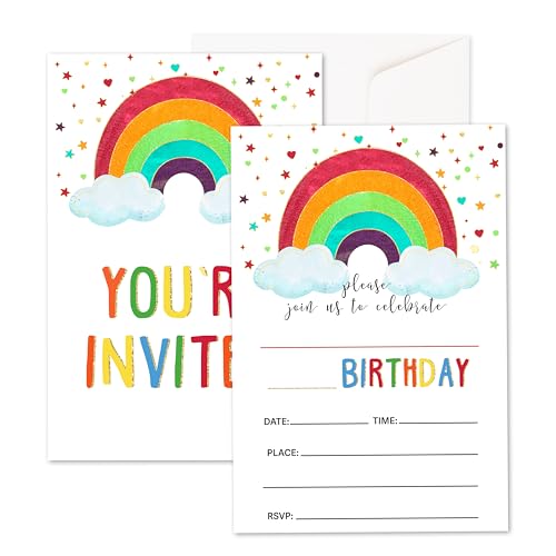 Xanev Geburtstagseinladungen für Mädchen und Jungen, Regenbogen-Geburtstagsparty-Einladungen, 20 Stück, bunte Einladungen mit Umschlägen, Partyzubehör, doppelseitig, zum Ausfüllen, 19 Stück Xanev Geburtstagseinladungen für Mädchen und Jungen, Regenbogen-Geburtstagsparty-Einladungen, 20 Stück, bunte Einladungen mit Umschlägen, Partyzubehör, doppelseitig, zum Ausfüllen, 19 Stück von Xanev