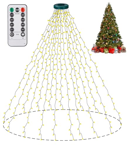 Xaosin Christbaumbeleuchtung mit Ring 400 LED 2 M 16 Stränge Lichterkette Weihnachtsbaum Innen Weihnachtsbaum Beleuchtung Led 8 Modi Speicher Timer Lichterkette Baum für Weihnachtsbaum Deko von Xaosin