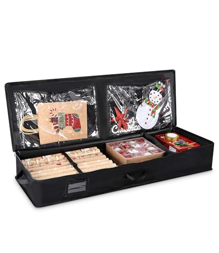 Xaosin Geschenkpapier Aufbewahrung Groß 104 x 36 x 16 cm Geschenkpapier Organizer Wasserdichte 600D Oxford Aufbewahrung Geschenkpapierrollen mit Zusätzlichen Fächern Schwarz von Xaosin