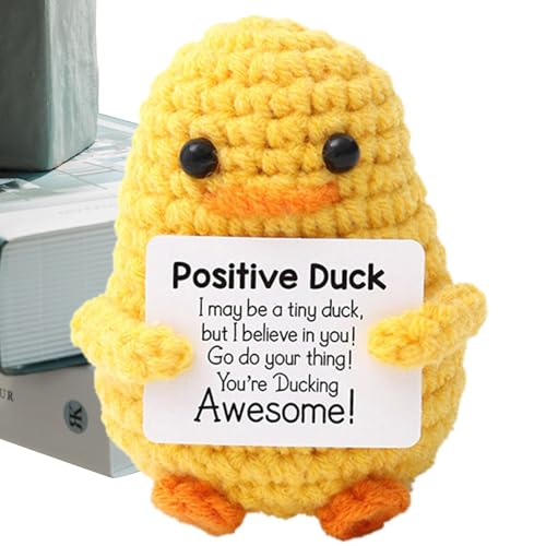 Xasbseulk Crochet Positive Duck, Crochet Emotional Support Inspirational Duck Doll - Cute Crochet Duck Doll Ith Encouragement Card for Table, Bookshelf von Xasbseulk