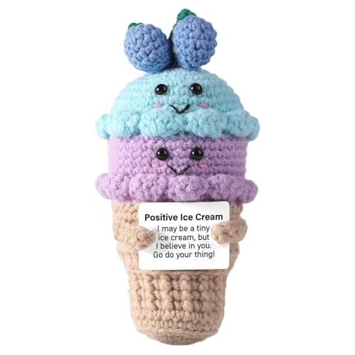 Xasbseulk Eiscreme-Plüschpuppe, 7 cm, Wollfaden, Eiscreme, Plüsch, handgefertigt, gehäkelt, Dekoration, emotionale Unterstützung, Häkelpuppe für Heimbüros von Xasbseulk