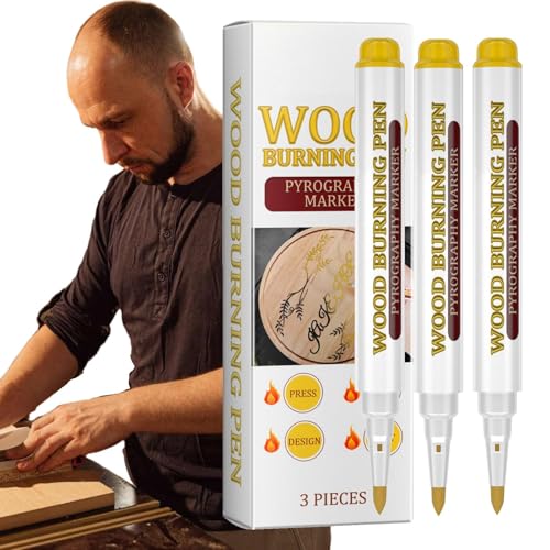 Xasbseulk Holzbrennstift-Werkzeug, Holzbrennstift-Set mit 3 Scorch-Stift-Markern, Holzbearbeitungsstift, Scorch-Stift für Holzzeichnung, Holzbearbeitungswerkzeug für Pappel, Walnuss, Lindenholz und von Xasbseulk