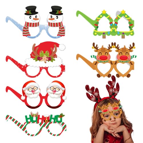 Xasbseulk Weihnachten Foto Requisiten Cartoon Kostüm Brille 6 Stück Brille Weihnachten Photo Booth Requisiten für Kostümpartys von Xasbseulk