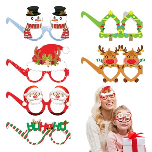 Xatteua Weihnachts-Foto-Requisiten, Weihnachts-Brillengestell - Cartoon-Brille | Urlaubs-Fotokabinen-Requisiten, Set mit 6 Kostümen, Brillen, Partyzubehör für Geburtstage von Xatteua