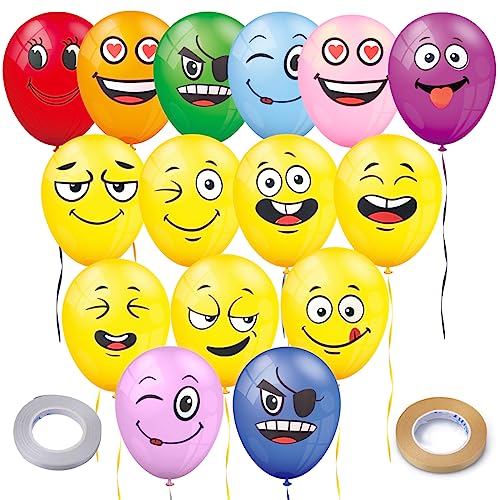 200 Stück Luftballons Geburtstag, Emoji Luftballon Mit 2 Rollen Krawatten, Latex Bunt Ballons für Baby Shower Geburtstagdeko Hochzeit Braut Verlobung Geburtstag Mädchen Party Deko von Xauvap