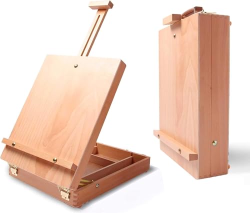 Aufbewahrungsbox für Tischstaffelei aus Holz, Premium-Buchenholz, Skizzenbox, verstellbare Schreibtisch-Zeichenstaffelei, tragbare Holzkunst-Malbedarf, Staffelei Box für Künstler, Maler, Studenten und von Xaztr