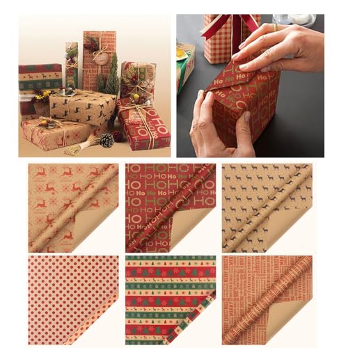 6 Blatt Weihnachts-Geschenkpapier, vorgeschnitten, 70 x 50 cm, recycelbares Geschenkpapier, perfekt für DIY Weihnachtsknallbonbons, Geschenkbox-Verpackung (D) von Xbemkste