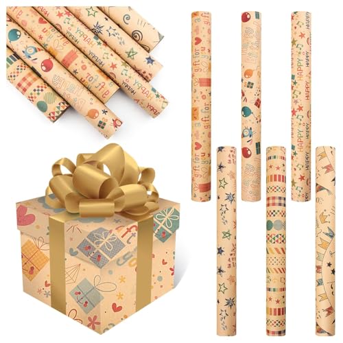 6 Bögen Weihnachts-Geschenkpapier, vorgeschnitten, 70 x 50 cm, recycelbares Geschenkpapier, perfekt für DIY-Weihnachtsknallbonbons, Geschenkbox-Verpackung (A) von Xbemkste