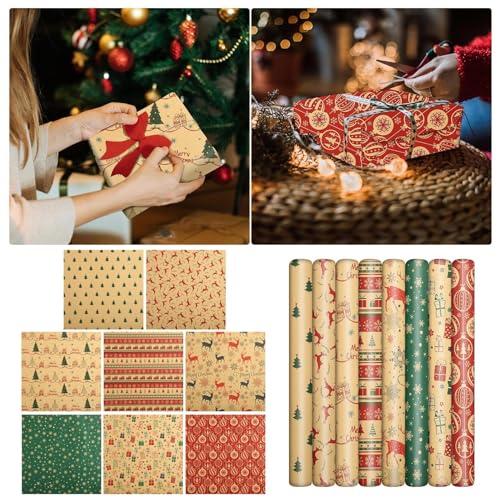 8 Blatt Weihnachts-Geschenkpapier, vorgeschnittenes, recycelbares Geschenkpapier, perfekt für selbstgemachte Weihnachts-Knallbonbons, Geschenkboxen, 70 x 50 cm (A) von Xbemkste