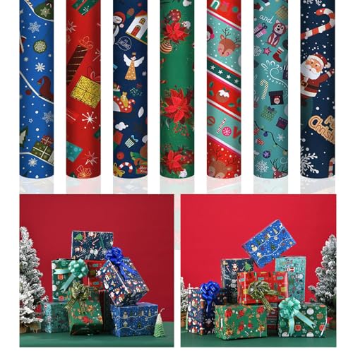 Weihnachts-Geschenkpapier, 7 Bögen, vorgeschnittenes, recycelbares Geschenkpapier-Set, perfekt für DIY-Weihnachts-Knallbonbons, Geschenkbox-Verpackung, 70 x 50 cm (A) von Xbemkste