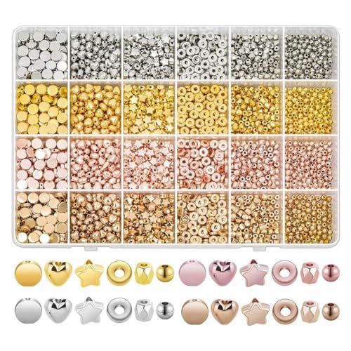 Xbsduih 1920 Stk. Gold Spacer Perlen Set Kit Sortiment Runde Stern Perlen Set Kit für Armband Schmuckherstellung (Gold, Silber, Roségold, Gold) von Xbsduih