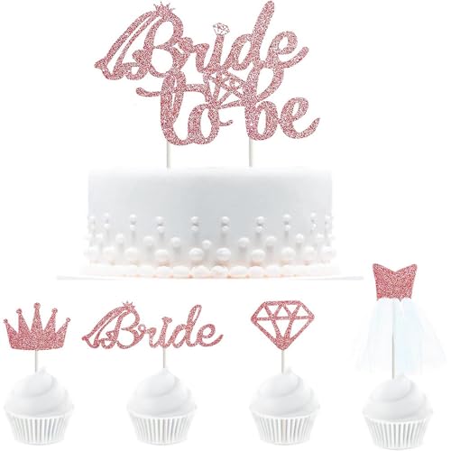 Bride To Be Cake Topper Rosegold, Bride To Be Cake Topper,Cupcake Topper Glitter Roségold Verlobung Deko Tortenstecker für Bridal Shower Supplies Bachelorette Party Dekorationen,9 Stück von Xchivalrous