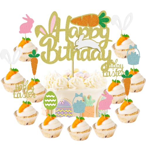 Tortendeko Ostern Kuchen Deko, Xchivalrous Hase Cake Topper Karotte Torte Deko Kindergeburtstag Cupcake Topper Happy Easter Kuchendeko Party Osterdeko 13 Stück von Xchivalrous