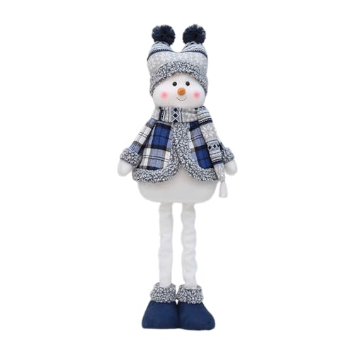 Xchon Blauer Weihnachts-Schneemann mit warmer Mütze und Schal, Plüschstoff, Teleskop-Schneemann, Stehfigur von Xchon